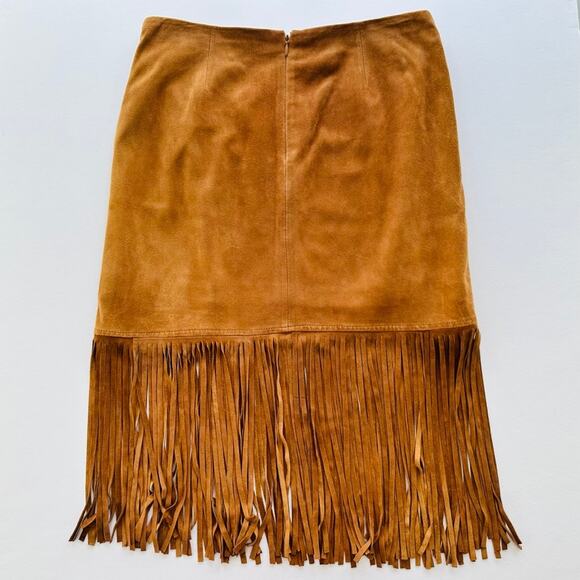Vintage Etcetera Suede Fringe Skirt Camel Tan Size 4 Boho Western Festival - Picture 6 of 8